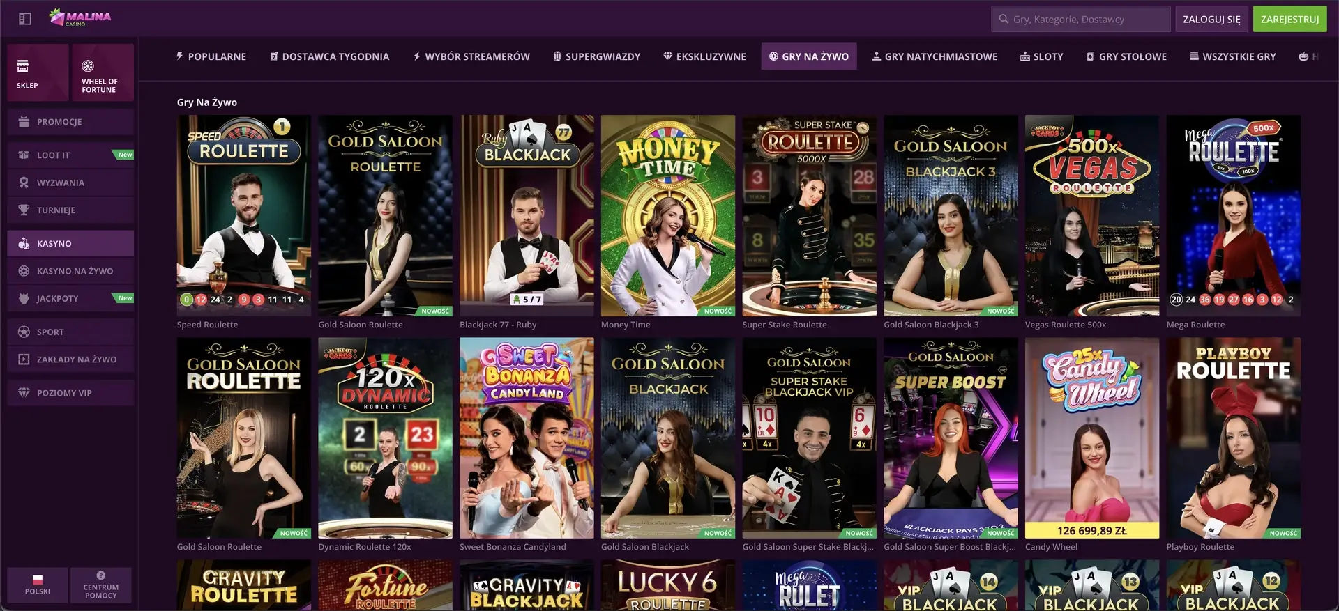 Malina Casino Opinie - interfejs