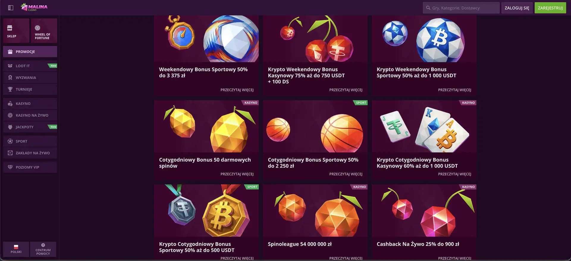 Malina Casino Kod Promocyjny - interfejs